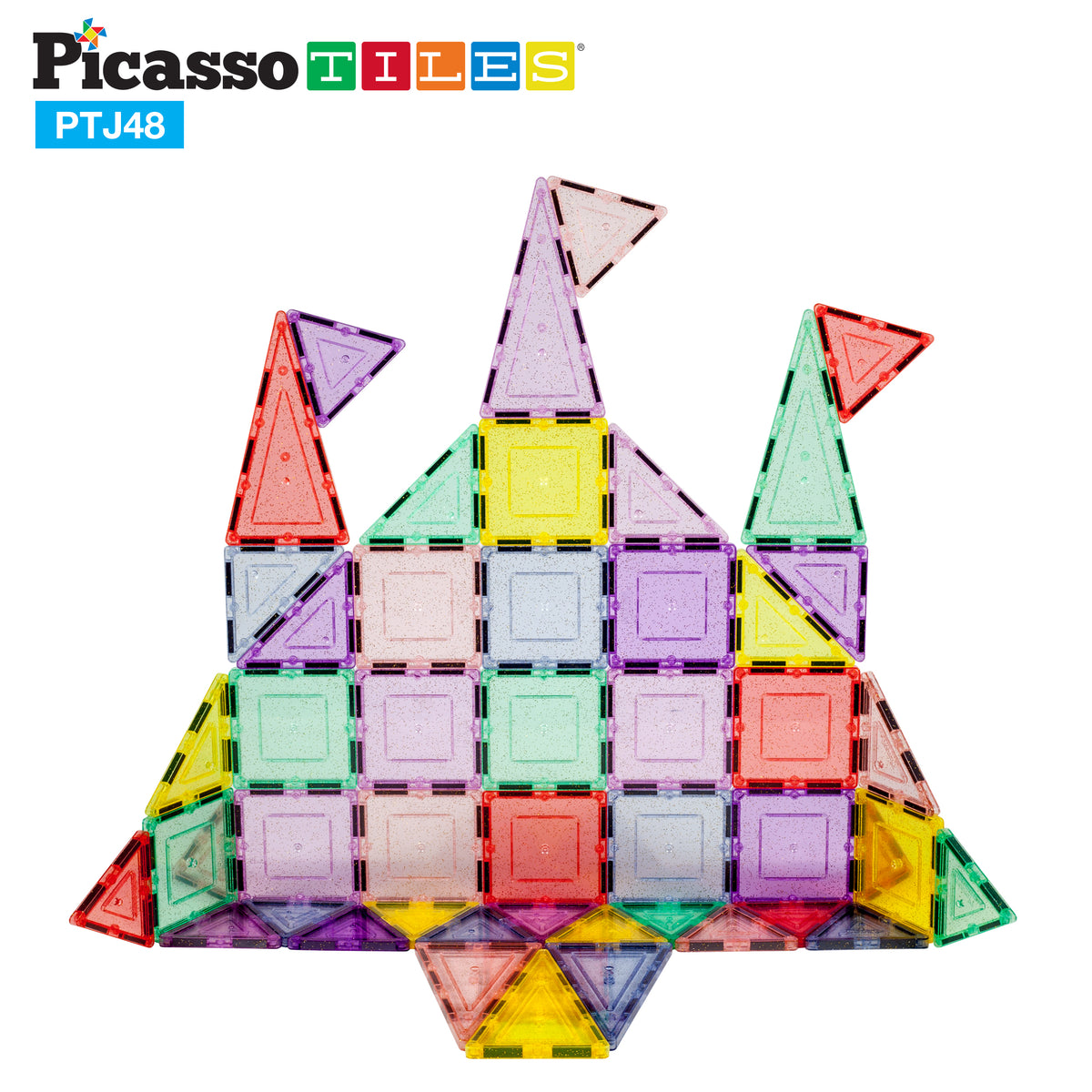 PicassoTiles Magnetic Tiles Building Set with Glitter Tiles · PicassoTiles