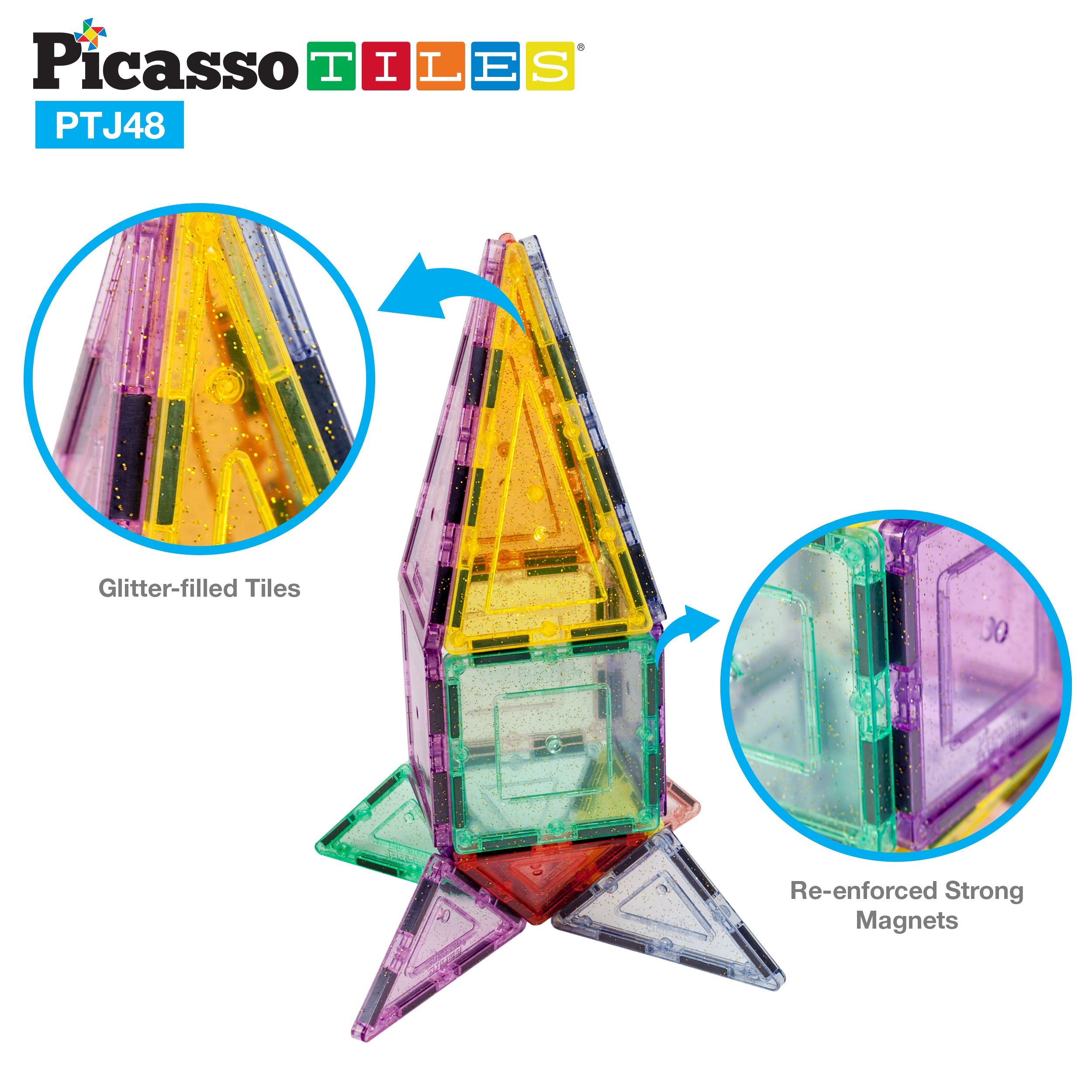 PicassoTiles Glitter Magnetic Tiles Building Set