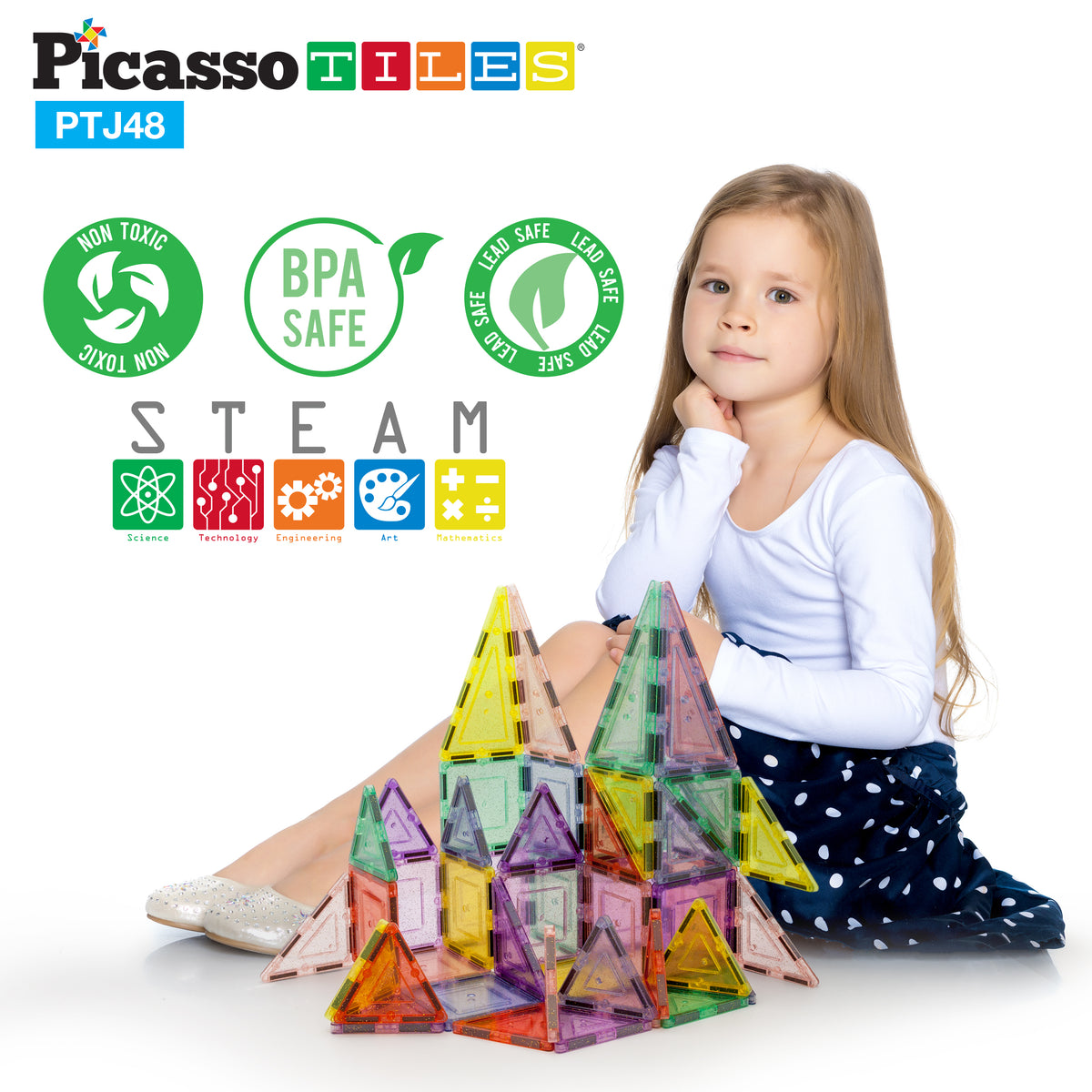 PicassoTiles Magnetic Tiles Building Set with Glitter Tiles · PicassoTiles