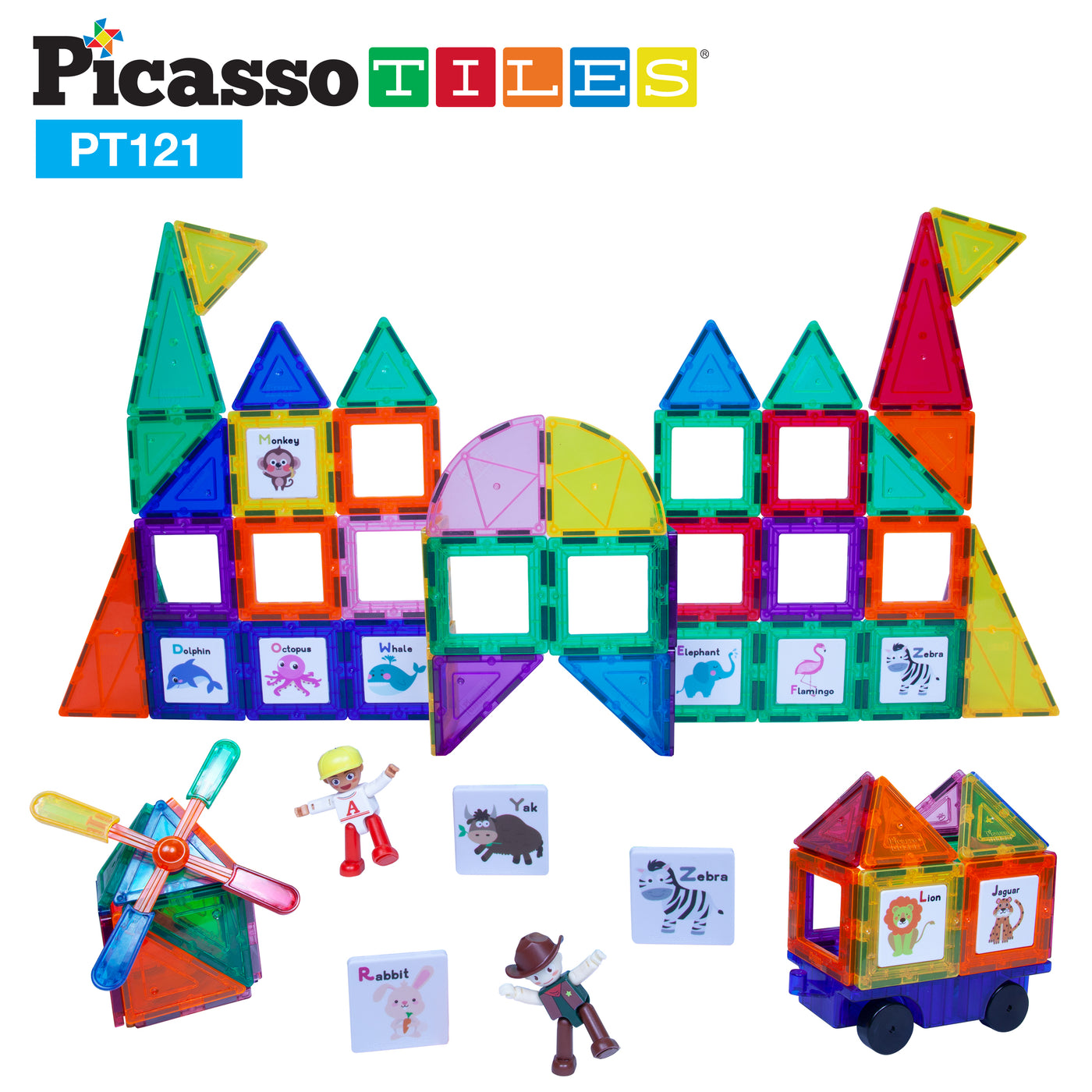 PicassoTiles Graphical Inserts 121 Piece Magnetic Building Block Set