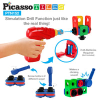 PicassoTiles 152pc Engineering Construction Set with Power Drill