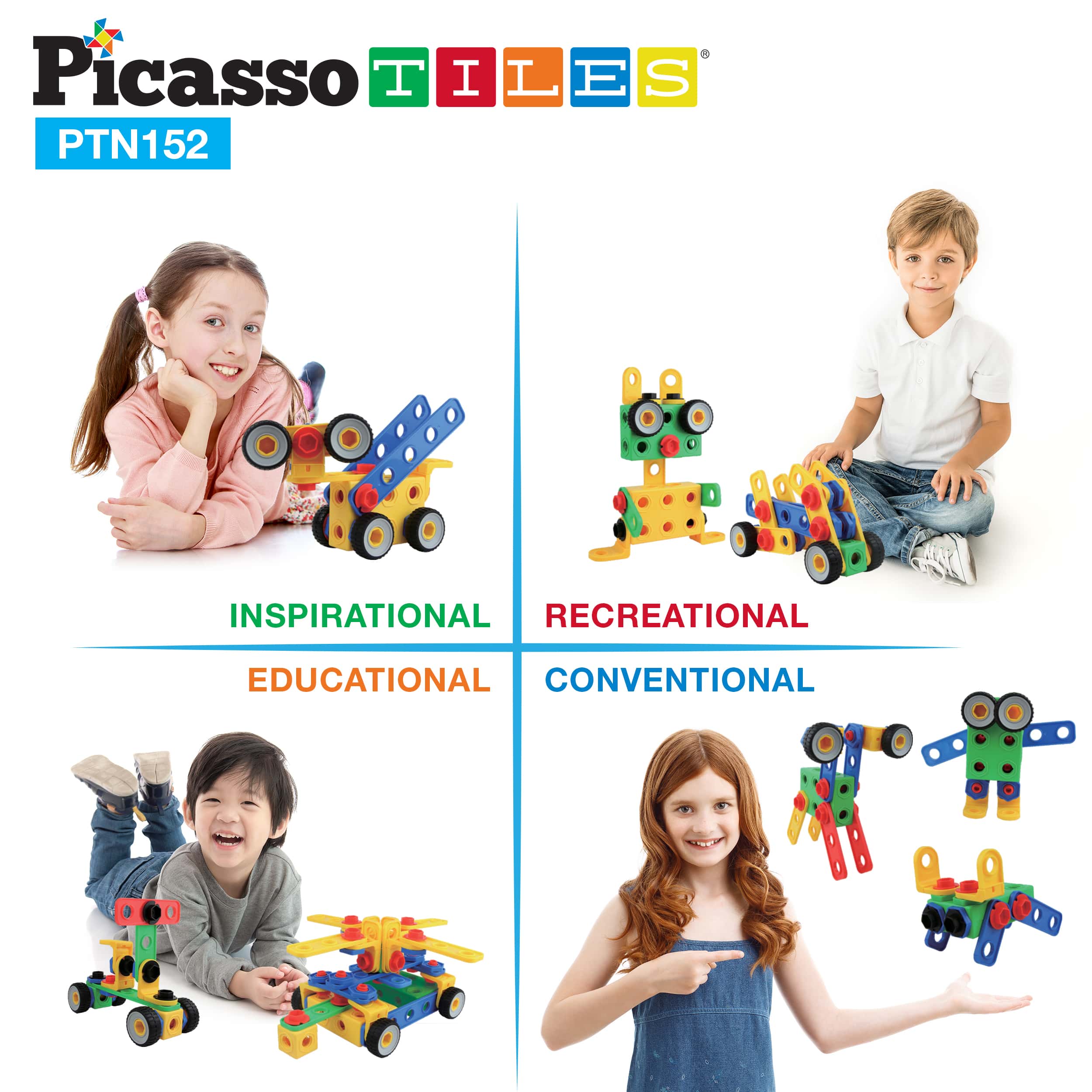 PicassoTiles 152pc Engineering Construction Set with Power Drill