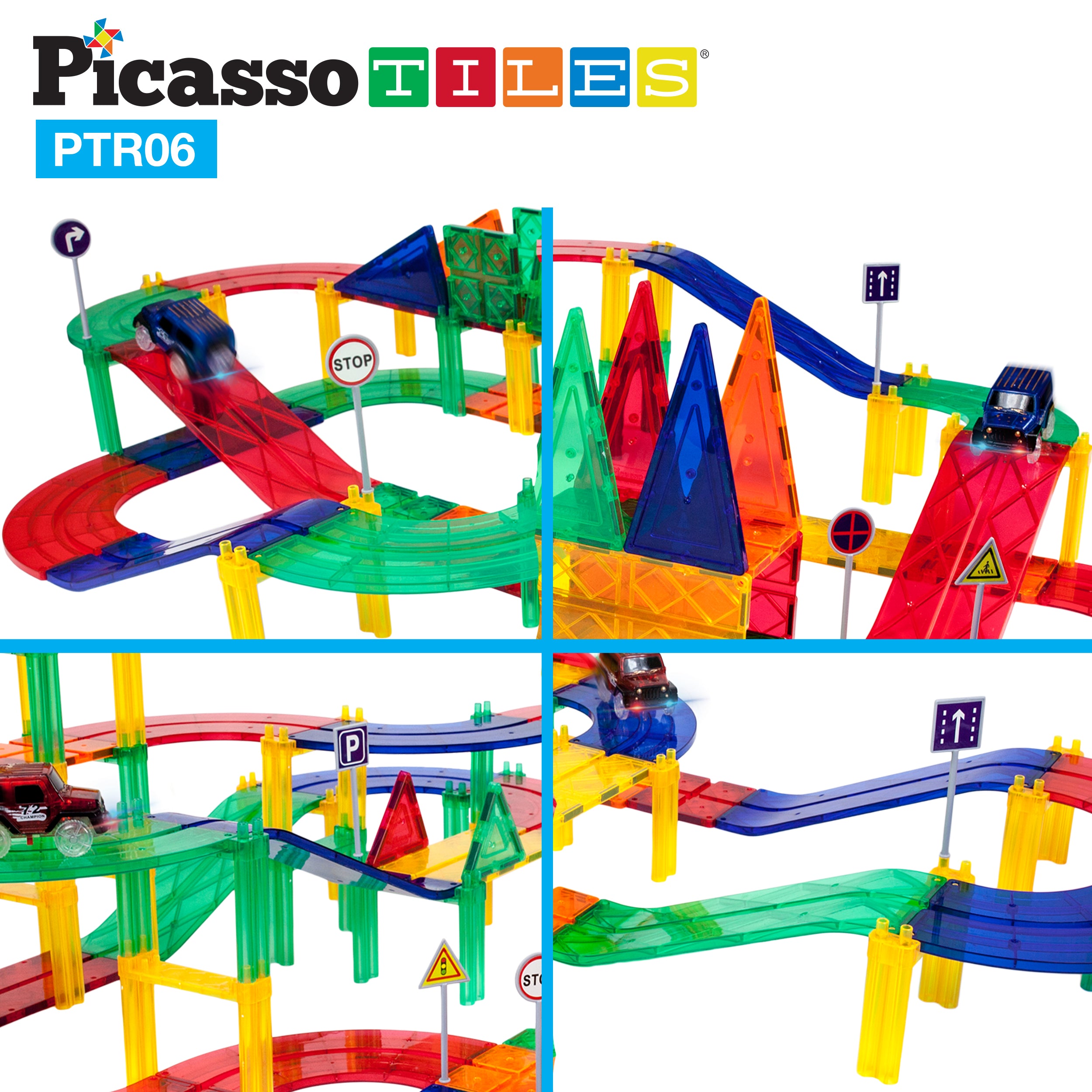 PicassoTiles 6pc Race Track Ramp Magnet Toy Expansion Pack