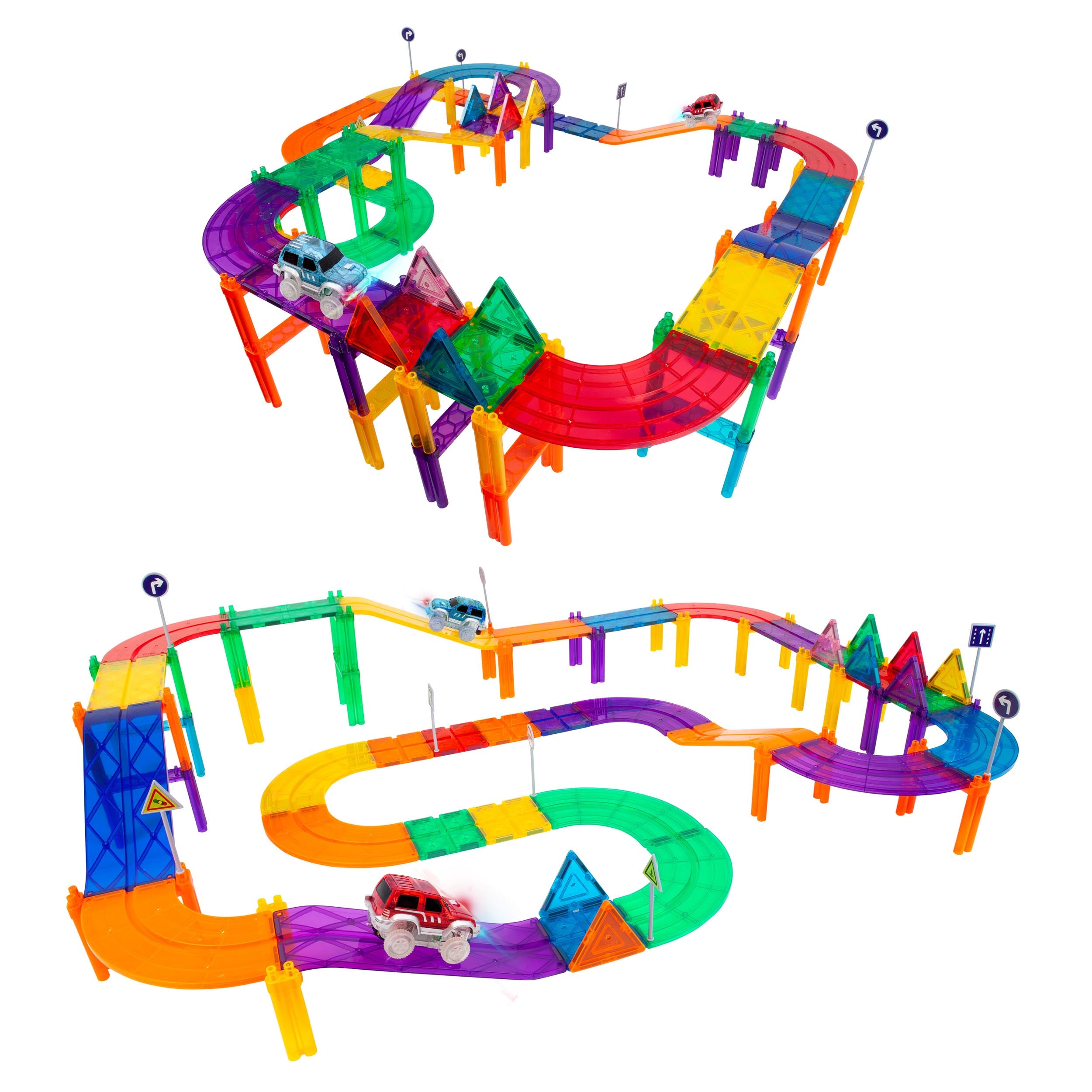 PicassoTiles 81pc Race Track Building Blocks with LED Cars