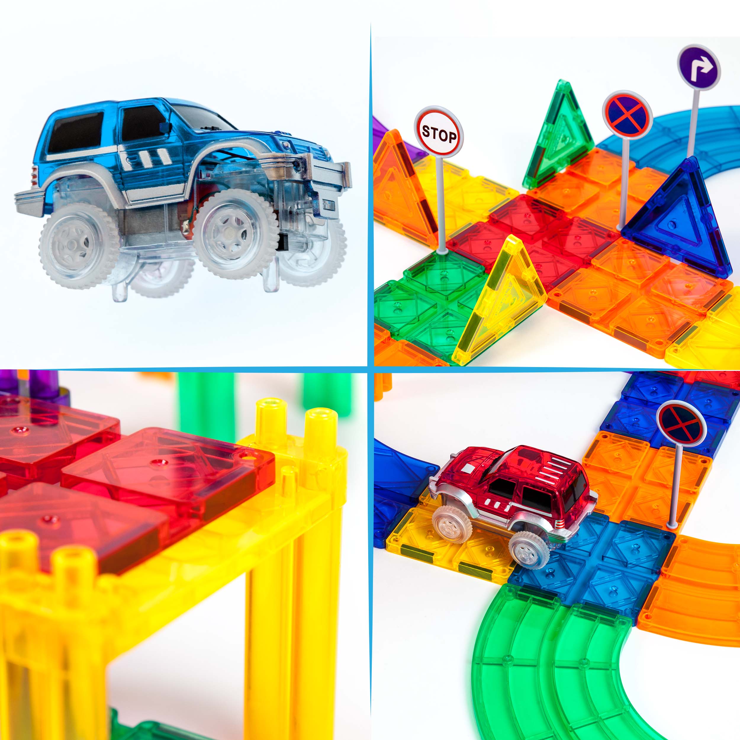 PicassoTiles 81pc Race Track Building Blocks with LED Cars