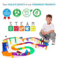 PicassoTiles 81pc Race Track Building Blocks with LED Cars
