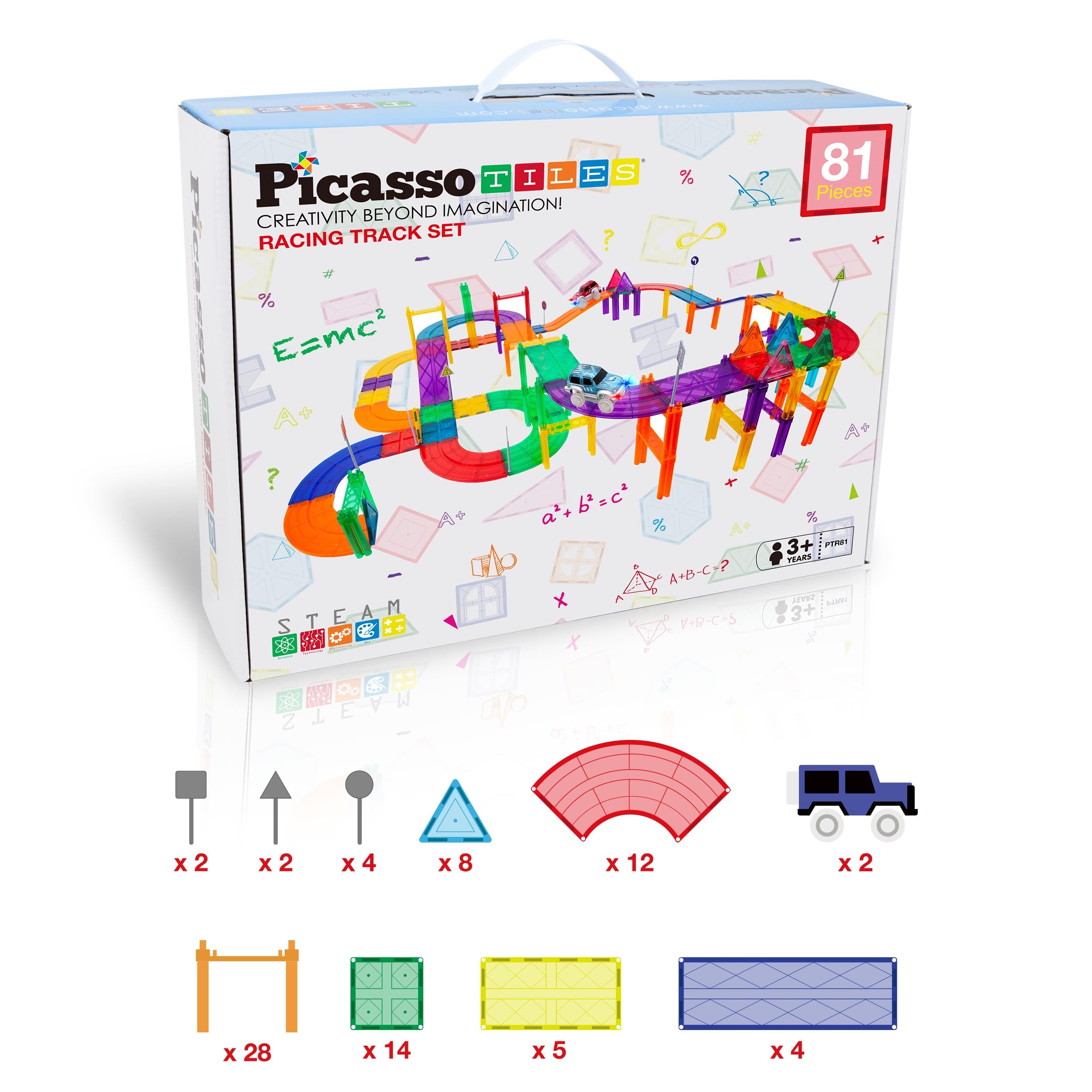 81pc Magnetic Race Track with LED Cars, Ages 3+ | PicassoTiles