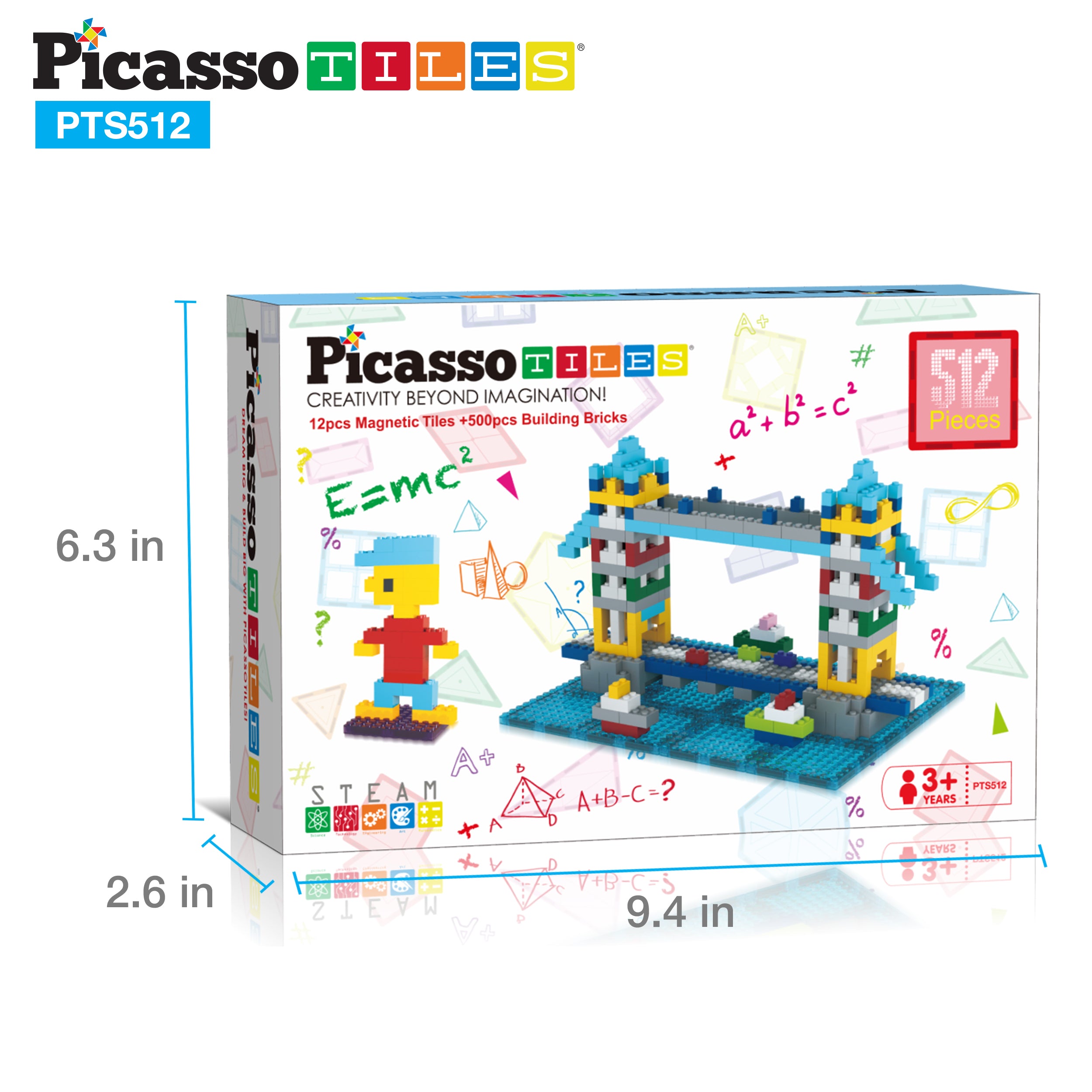 PicassoTiles 512 Piece Magnetic Brick Tile and Brick Building Set