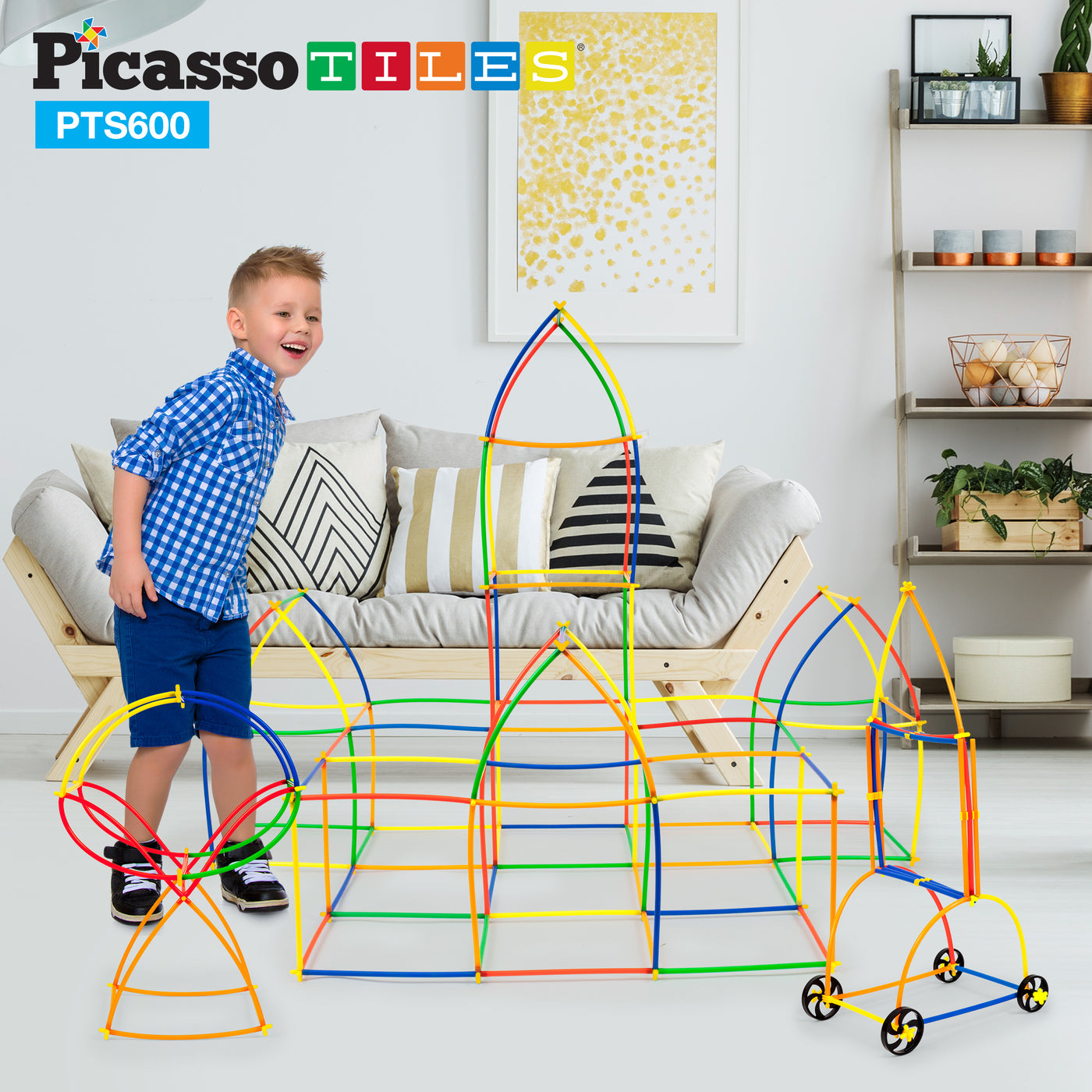 PicassoTiles 600pc Straw Building Set PTS600