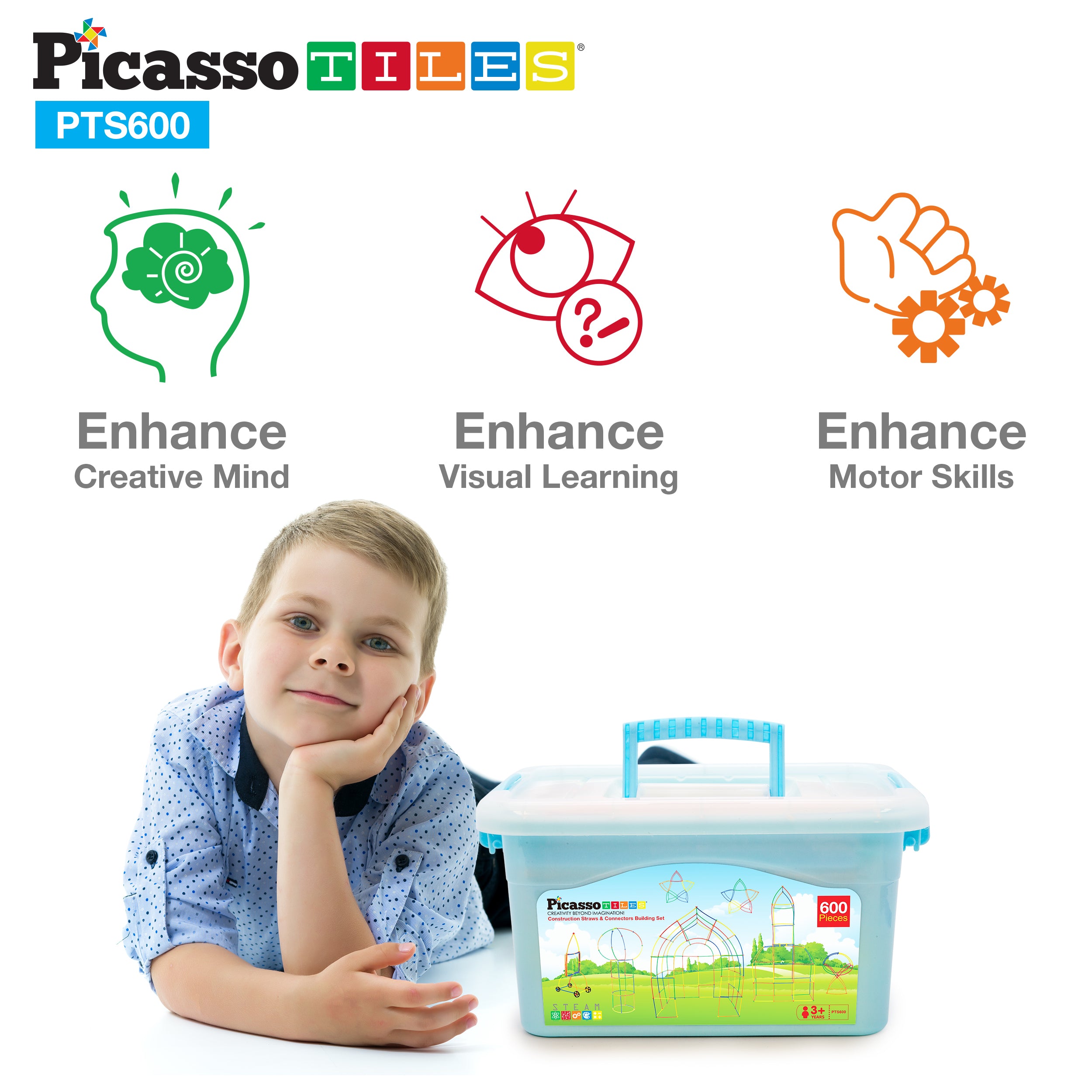 PicassoTiles 600pc Straw Building Set PTS600