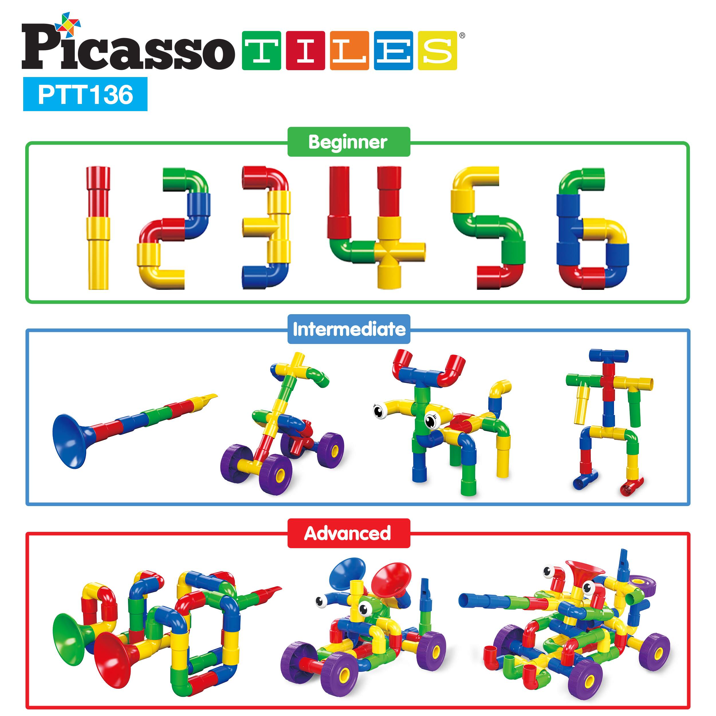 PicassoTiles Tube Building Block w/Musical Kit Pipes Puzzle Toy Set