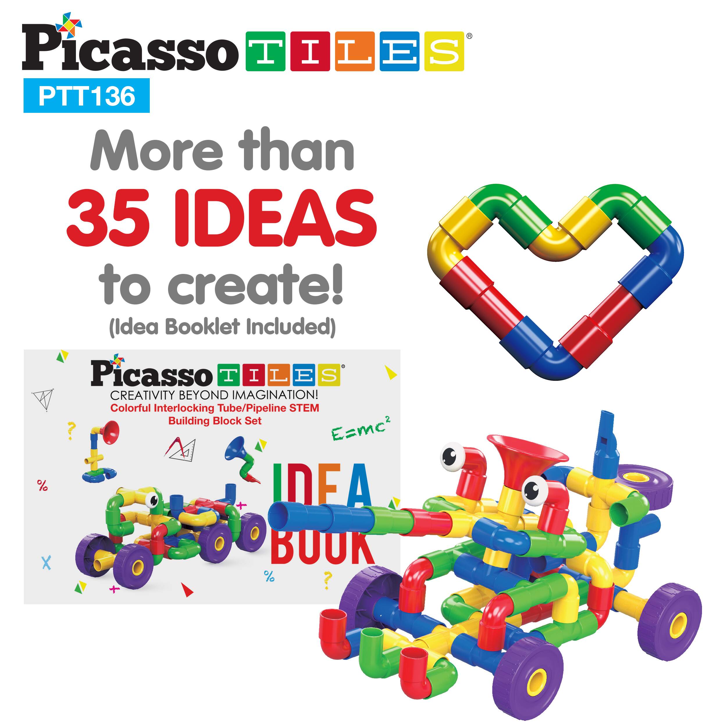 PicassoTiles Tube Building Toy PTT136 Stem Interlocking Block Set