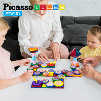 PicassoTiles Magnetic Building Blocks with Spinning Optical Pieces