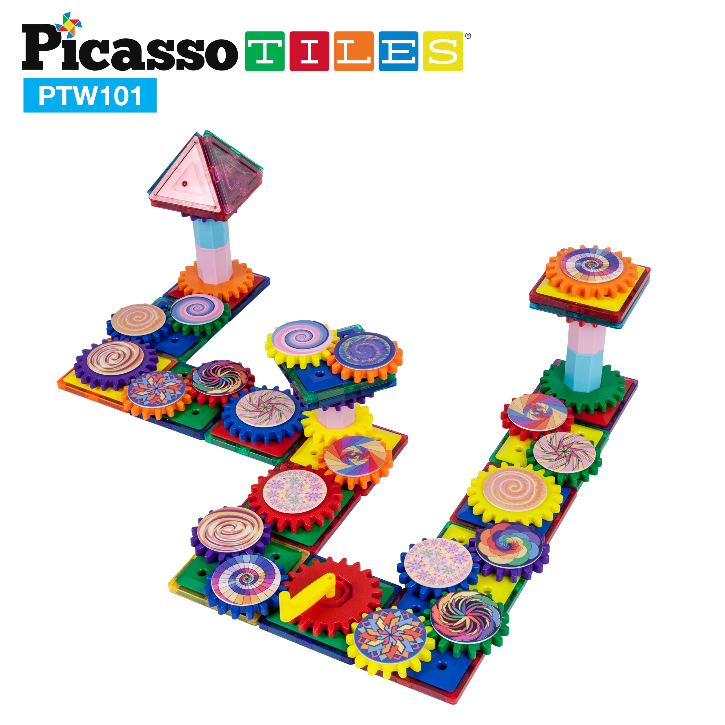 PicassoTiles Magnetic Building Blocks with Spinning Optical Pieces
