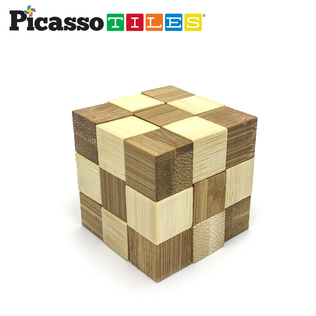 PicassoTiles PTP08 8 Styles Wooden Burr Cube, Ball and Barrels Logic Puzzle 3D